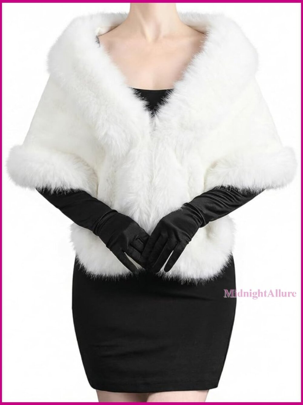 Faux Fur Shawl & Satin Gloves Set for Weddings Parties Performances